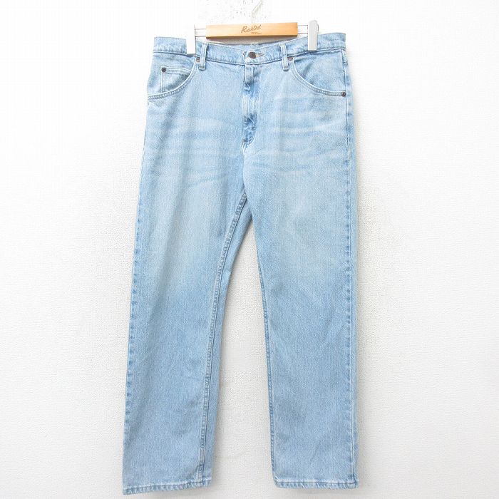 W35★古着 ラングラー Wrangler ジーンズ メンズ ヒゲ 紺 ネイビー デニム 25mar01 中古 ボトムス ジーパン Gパン ロング パンツ