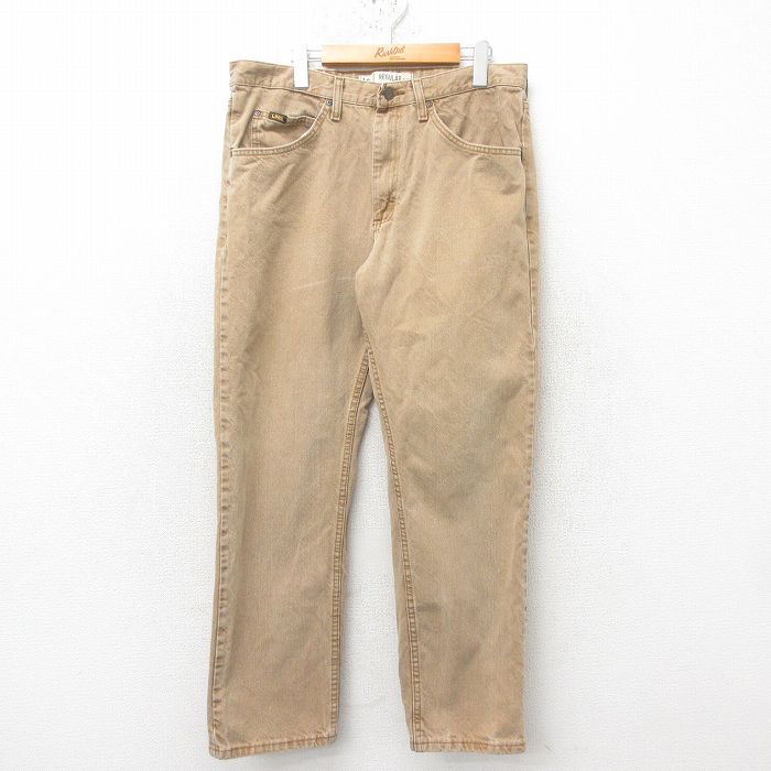 W35★古着 リー Lee ジーンズ メンズ コットン ベージュ カーキ デニム 25mar01 中古 ボトムス ジーパン Gパン ロング パンツ