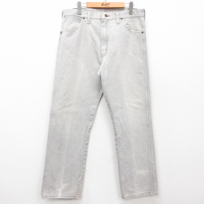 W34★古着 ラングラー Wrangler ジーンズ メンズ 80年代 80s USA製 薄グレー デニム 25mar03 中古 ボトムス ジーパン Gパン ロング パンツ