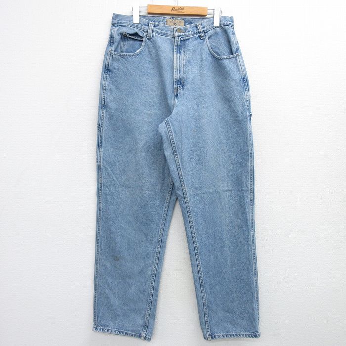 W32★古着 ペインター パンツ メンズ コットン 薄紺 ネイビー デニム 25mar03 中古 ボトムス ロング