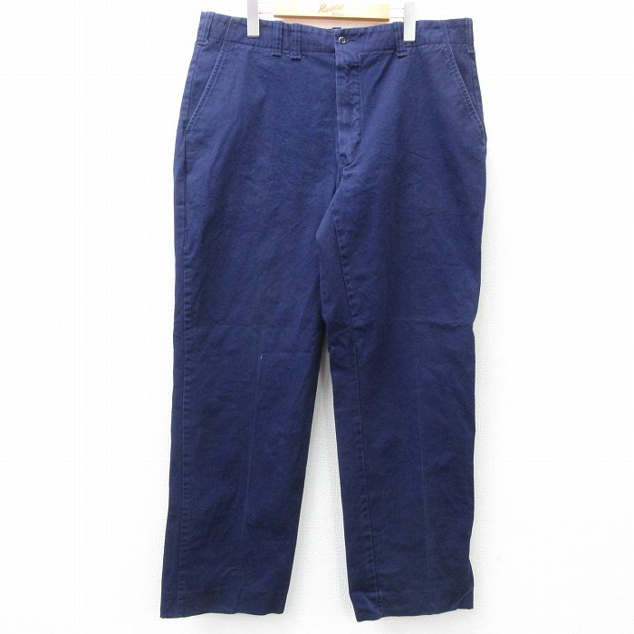 W38★古着 ワーク パンツ メンズ 80年代 80s コットン USA製 濃紺 ネイビー 25mar03 中古 ボトムス ロング