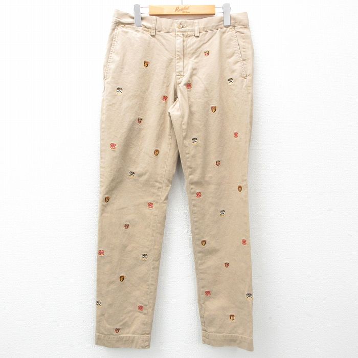 W33★古着 ラルフローレン Ralph Lauren ブランド パンツ メンズ 総柄 コットン ベージュ カーキ 25mar03 中古 ボトムス ロング
