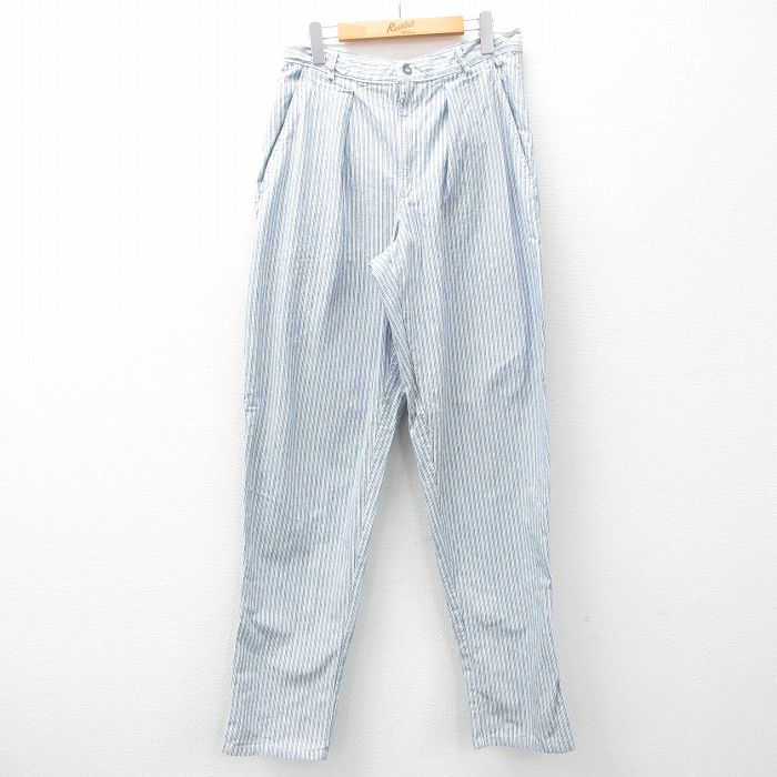 W31★古着 カルバンクライン Calvin Klein パンツ メンズ 90年代 90s 紺他 ネイビー ストライプ 25mar03 中古 ボトムス ロング