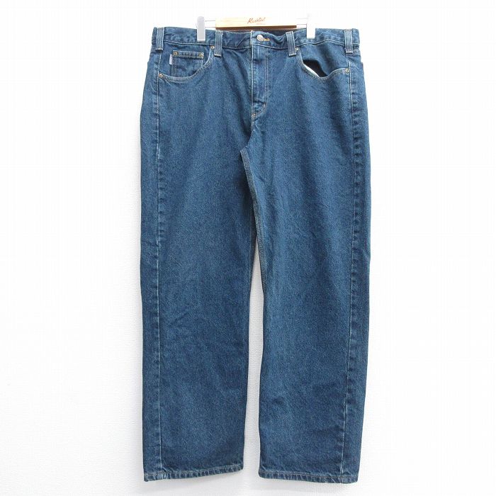 W40★古着 カーハート Carhartt ジーンズ メンズ 大きいサイズ コットン 濃紺 ネイビー デニム 25mar03 中古 ボトムス ジーパン Gパン ロング パンツ