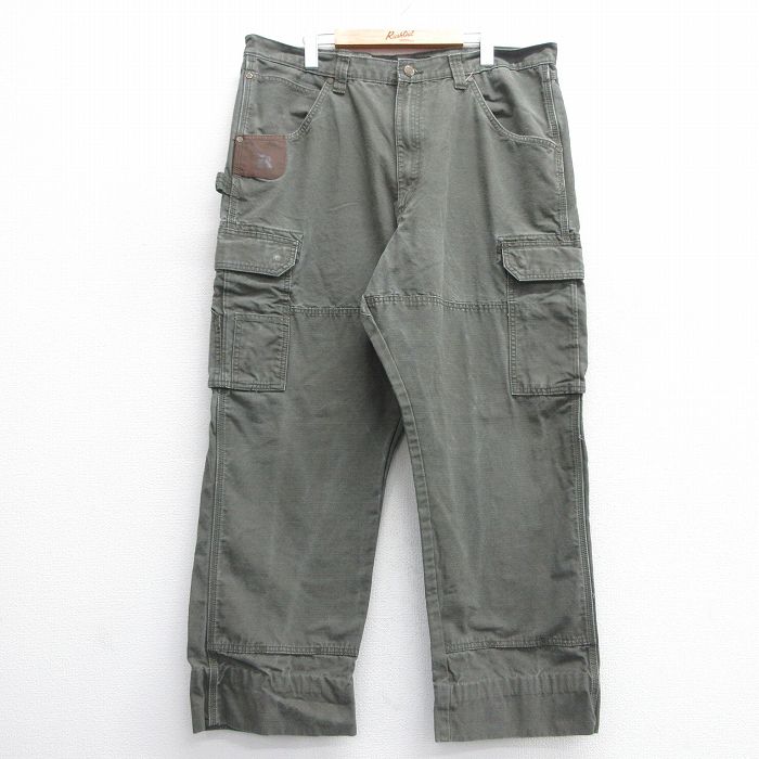 W38★古着 ラングラー Wrangler ペインター カーゴ パンツ メンズ ダブルニー 濃緑 グリーン 25mar03 中古 ボトムス ロング
