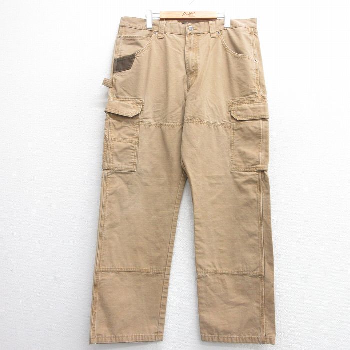 W37★古着 ラングラー Wrangler ペインター カーゴ パンツ メンズ ダブルニー コットン ベージュ カーキ 25mar03 中古 ボトムス ロング
