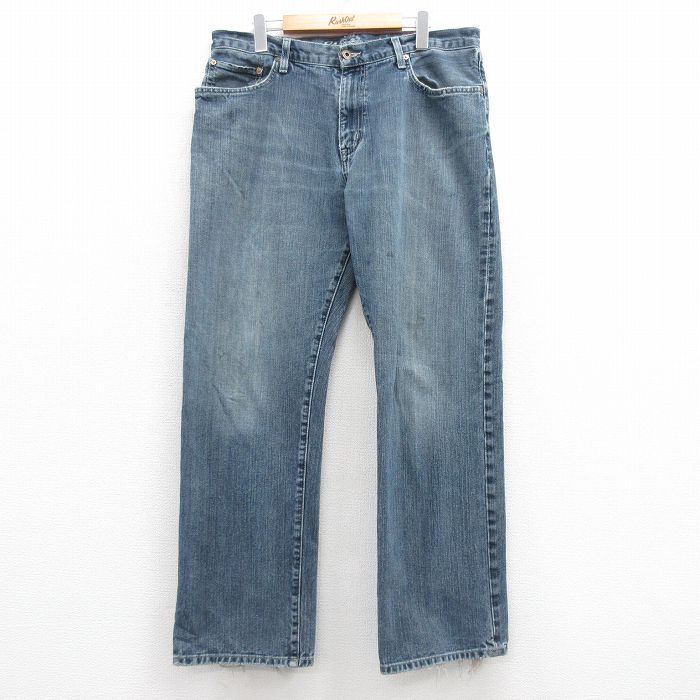 W36★古着 エディーバウアー ジーンズ メンズ ヒゲ コットン 紺 ネイビー デニム 25mar03 中古 ボトムス ジーパン Gパン ロング パンツ