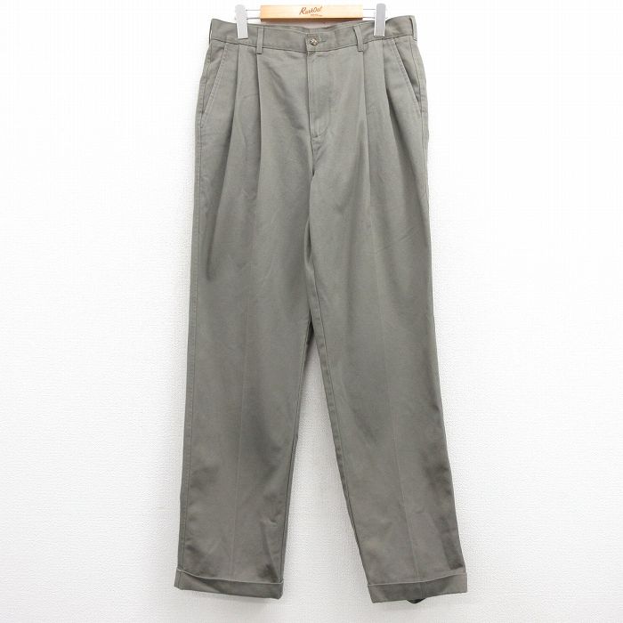 W32★古着 チノ パンツ チノパン メンズ コットン グレー 25mar03 中古 ボトムス ロング
