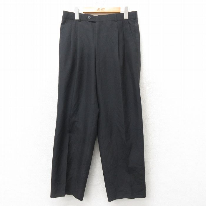 W32★古着 スラックス パンツ メンズ 黒 ブラック 25mar03 中古 ボトムス ロング