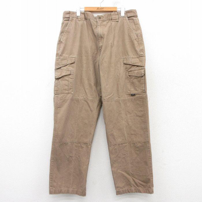 W38★古着 カーゴ パンツ メンズ ダブルニー ダック地 コットン 濃ベージュ カーキ 25mar04 中古 ボトムス ロング