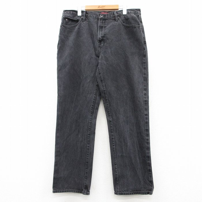 W38★古着 トミーヒルフィガー TOMMY HILFIGER ジーンズ メンズ 黒 ブラック デニム 25mar04 中古 ボトムス ジーパン Gパン ロング パンツ