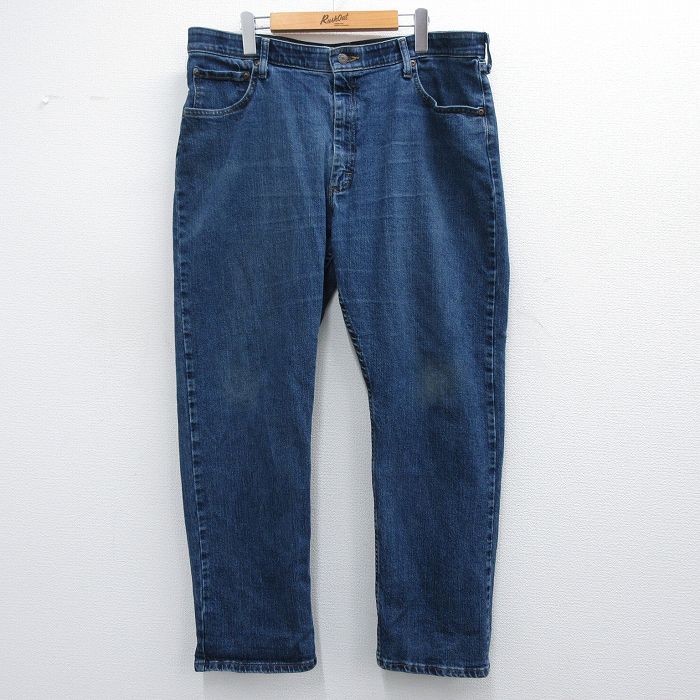 W38★古着 ラングラー Wrangler ジーンズ メンズ ヒゲ 紺 ネイビー デニム 25mar04 中古 ボトムス ジーパン Gパン ロング パンツ