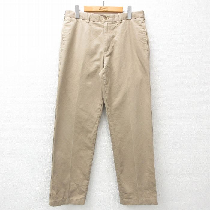【50%OFF】W32★古着 ランズエンド パンツ メンズ コットン ベージュ カーキ 25mar04 中古 ボトムス ロング