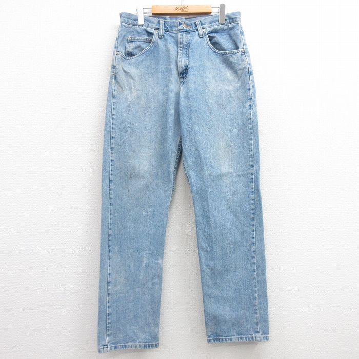 W34★古着 ラングラー Wrangler ジーンズ メンズ コットン 薄紺 ネイビー デニム 25mar04 中古 ボトムス ジーパン Gパン ロング パンツ