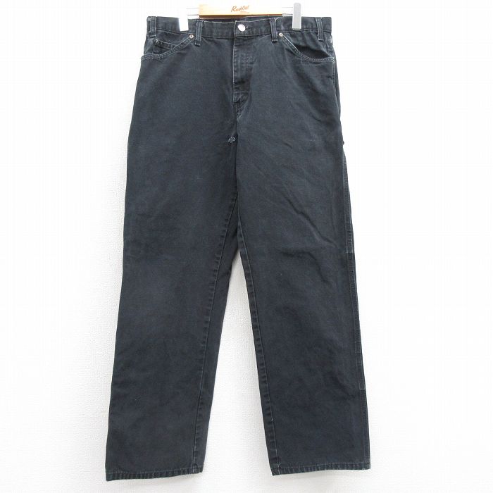 W35★古着 ディッキーズ Dickies ペインター パンツ メンズ ダック地 コットン 黒 ブラック 25mar04 中古 ボトムス ロング