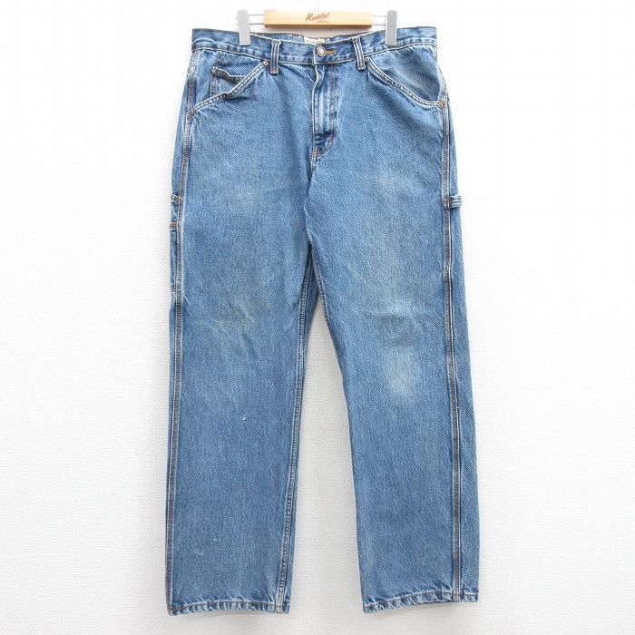 W37★古着 ペインター パンツ メンズ コットン 紺 ネイビー デニム 25mar04 中古 ボトムス ロング