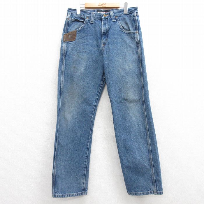 W33★古着 ラングラー Wrangler ジーンズ メンズ コットン 紺 ネイビー デニム 25mar04 中古 ボトムス ジーパン Gパン ロング パンツ
