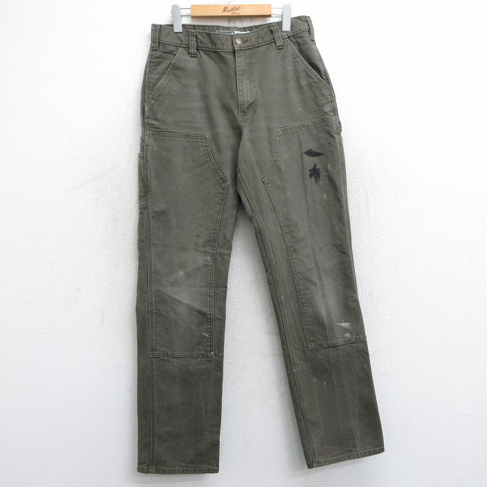 W34★古着 カーハート Carhartt ペインター パンツ メンズ ダブルニー ダック地 濃緑 グリーン 【spe】 25mar05 中古 ボトムス ロング