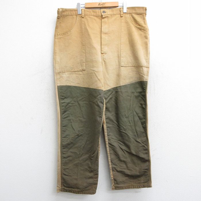 W43★古着 ハンティング ベイカー パンツ メンズ 80年代 80s ダック地 大きいサイズ コットン USA製 薄茶他 ブラウン 25mar05 中古 ボトムス ロング