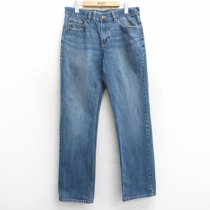 【20%OFF】W36★古着 ジーンズ メンズ ヒゲ コットン 紺 ネイビー デニム 25mar05 中古 ボトムス ジーパン Gパン ロング パンツ