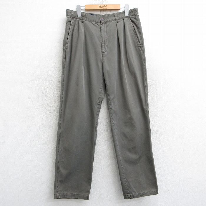 W34★古着 パンツ メンズ 90年代 90s コットン 濃緑系 グリーン 25mar05 中古 ボトムス ロング