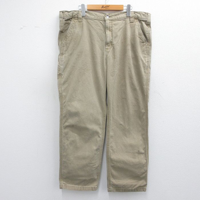 W42★古着 カーハート Carhartt パンツ メンズ ダック地 大きいサイズ ベージュ カーキ 25mar05 中古 ボトムス ロング