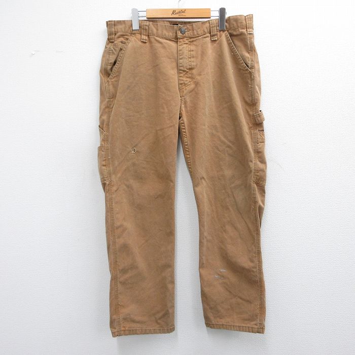 W38★古着 ペインター パンツ メンズ ダック地 コットン 茶 ブラウン 25mar05 中古 ボトムス ロング