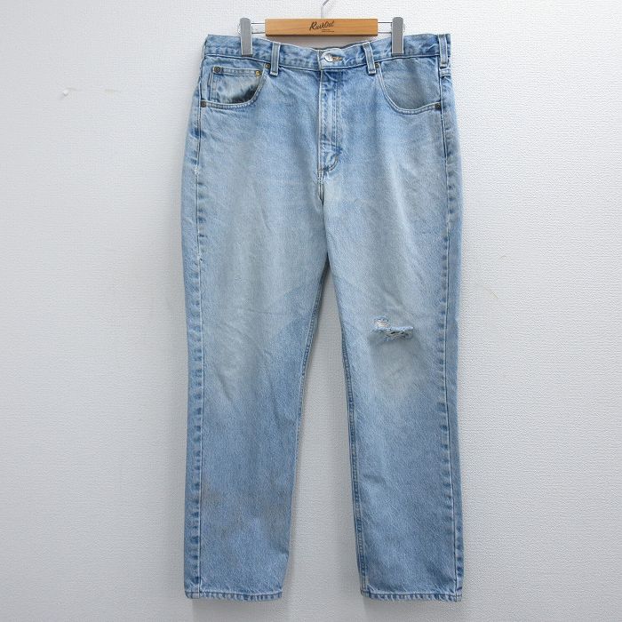W37★古着 カーハート Carhartt ジーンズ メンズ コットン 薄紺 ネイビー デニム 25mar05 中古 ボトムス ジーパン Gパン ロング パンツ
