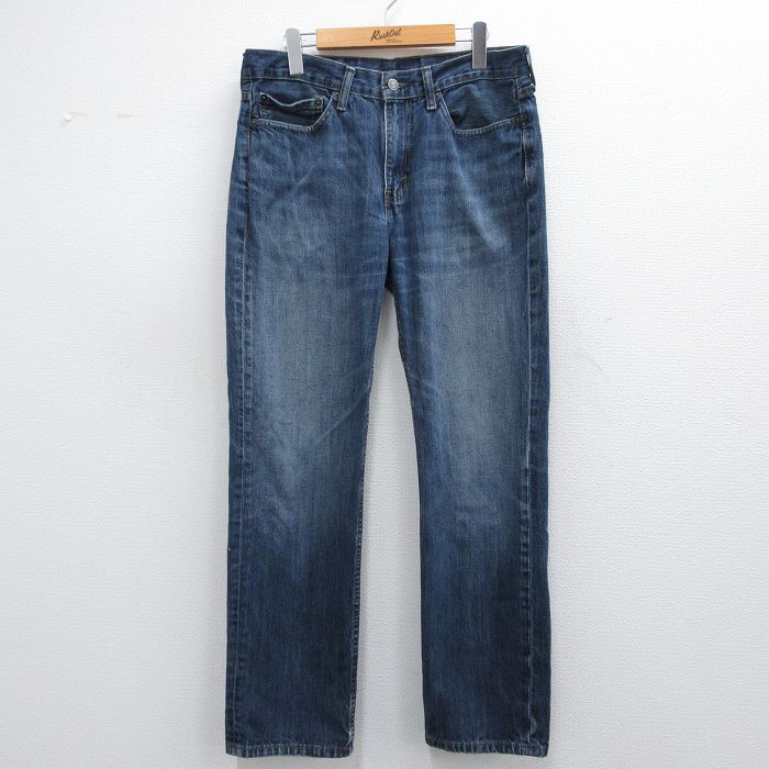 W35★古着 リーバイス Levis ジーンズ メンズ ヒゲ コットン 紺 ネイビー デニム 25mar05 中古 ボトムス ジーパン Gパン ロング パンツ