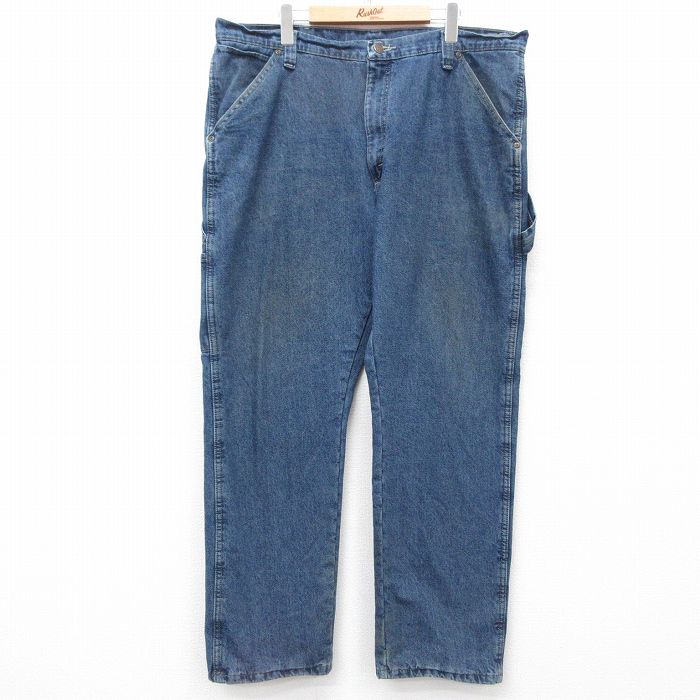 W40★古着 ラングラー Wrangler ペインター パンツ メンズ 大きいサイズ 紺 ネイビー デニム 内側フリース 25mar06 中古 ボトムス ロング