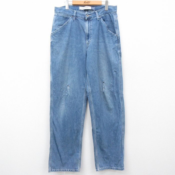 W33★古着 ギャップ GAP ペインター パンツ メンズ 00年代 00s コットン 紺 ネイビー デニム 25mar06 中古 ボトムス ロング