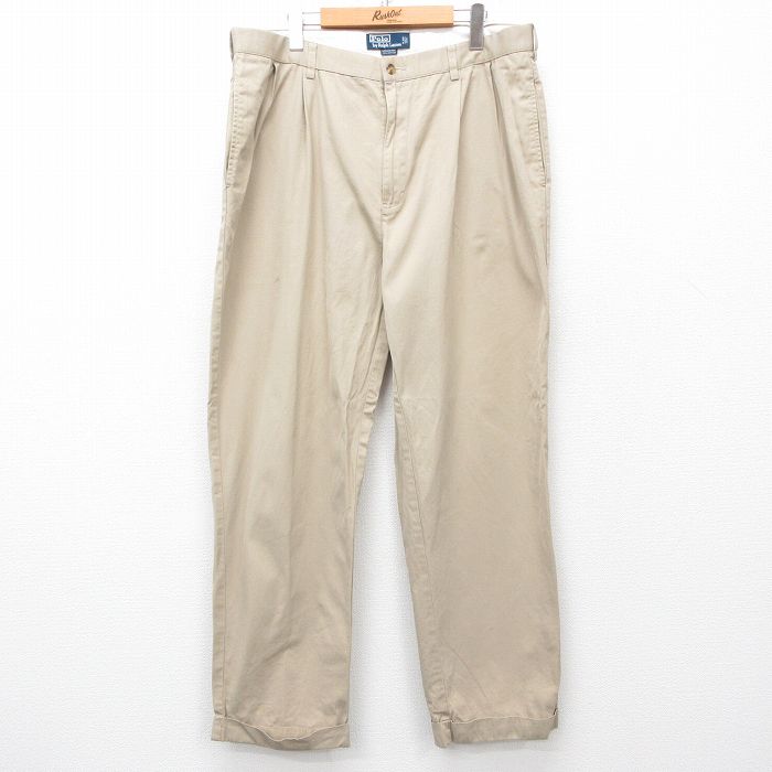 W37★古着 ラルフローレン Ralph Lauren ブランド チノ パンツ チノパン メンズ 90年代 90s コットン ベージュ カーキ 25mar06 中古 ボトムス ロング