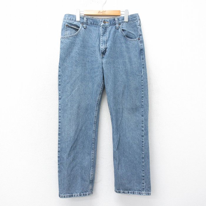 W34★古着 ラングラー Wrangler ジーンズ メンズ コットン 紺 ネイビー デニム 25mar06 中古 ボトムス ジーパン Gパン ロング パンツ