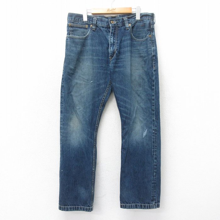 W38★古着 リーバイス Levis 514 ジーンズ メンズ ヒゲ コットン 紺 ネイビー デニム 25mar06 中古 ボトムス ジーパン Gパン ロング パンツ