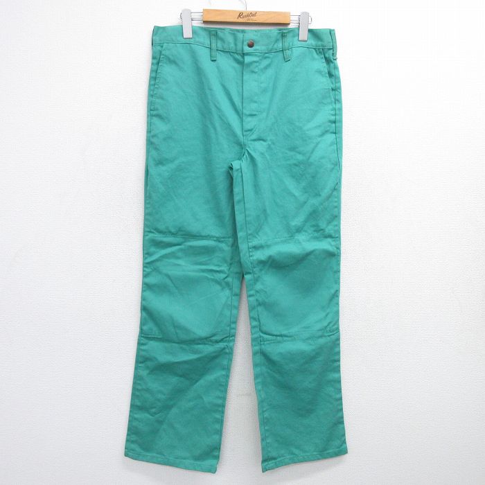 W34★古着 パンツ メンズ 90年代 90s コットン USA製 青緑 25mar07 中古 ボトムス ロング