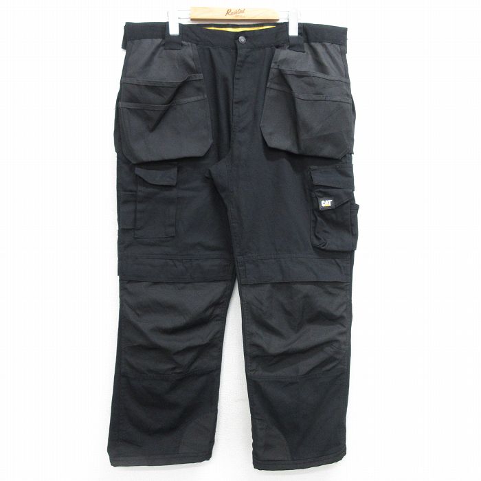 W39★古着 ワーク パンツ メンズ CAT 大きいサイズ 黒 ブラック 25mar07 中古 ボトムス ロング