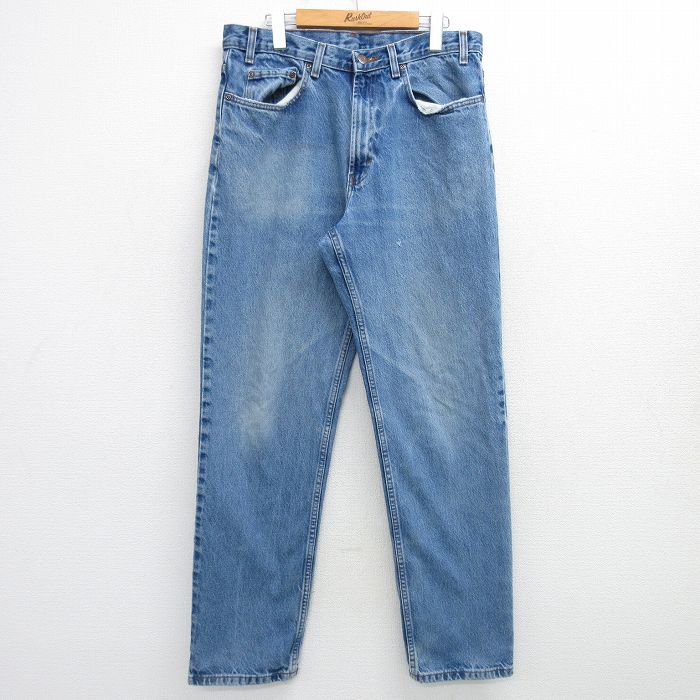 W34★古着 カークランド ジーンズ メンズ コストコ コットン 薄紺 ネイビー デニム 25mar07 中古 ボトムス ジーパン Gパン ロング パンツ