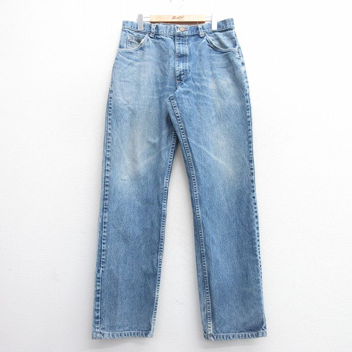 W34★古着 ジーンズ メンズ コットン 紺 ネイビー デニム 25mar07 中古 ボトムス ジーパン Gパン ロング パンツ