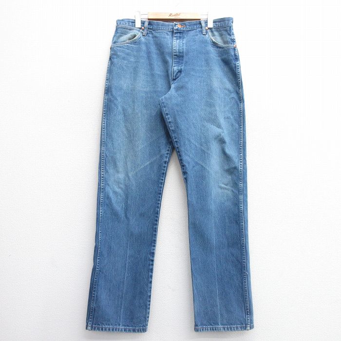 W35★古着 ラングラー Wrangler ジーンズ メンズ 90年代 90s ヒゲ コットン USA製 紺 ネイビー デニム 【spe】 25mar07 中古 ボトムス ジーパン Gパン ロング パンツ