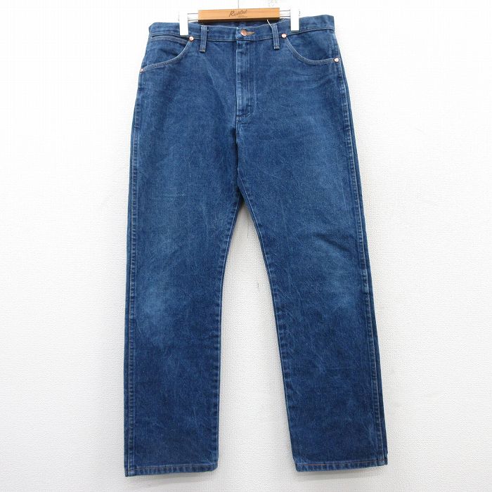 W35★古着 ラングラー Wrangler ジーンズ メンズ コットン 紺 ネイビー デニム 25mar07 中古 ボトムス ジーパン Gパン ロング パンツ
