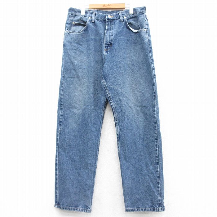 W35★古着 ラングラー Wrangler ジーンズ メンズ コットン 紺 ネイビー デニム 25mar07 中古 ボトムス ジーパン Gパン ロング パンツ