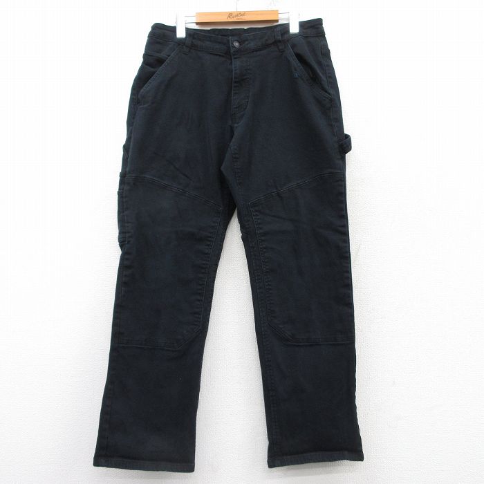 W34★古着 ワーク ペインター パンツ メンズ CAT ダブルニー 黒 ブラック デニム 25mar07 中古 ボトムス ロング