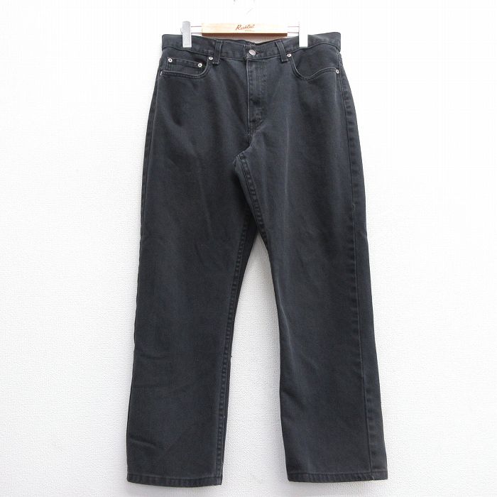 W34★古着 ジーンズ メンズ コットン 黒 ブラック デニム 25mar08 中古 ボトムス ジーパン Gパン ロング パンツ