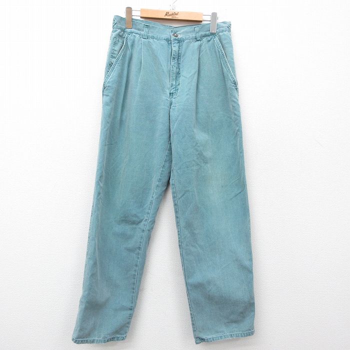 W31★古着 パンツ メンズ コットン 緑 グリーン 25mar08 中古 ボトムス ロング