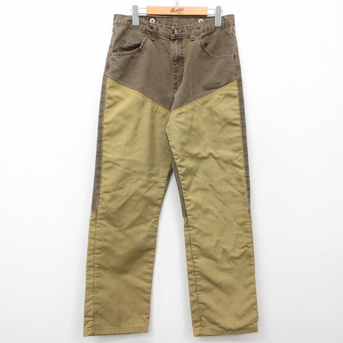 W31★古着 ラングラー Wrangler ハンティング パンツ メンズ コットン 茶 ブラウン デニム 【spe】 25mar08 中古 ボトムス ロング