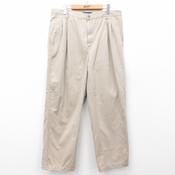 W35★古着 パンツ メンズ コットン ベージュ カーキ 25mar08 中古 ボトムス ロング