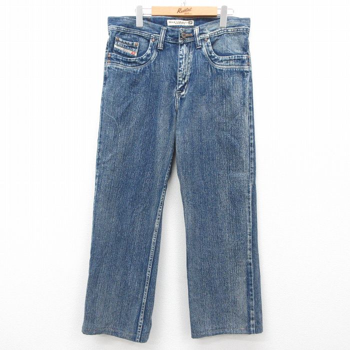 【50%OFF】W34★古着 ジーンズ メンズ コットン 紺 ネイビー デニム 25mar08 中古 ボトムス ジーパン Gパン ロング パンツ