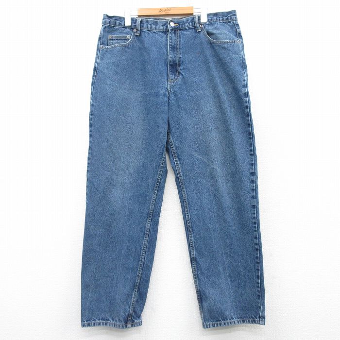 W38★古着 ジーンズ メンズ コットン 紺 ネイビー デニム 25mar08 中古 ボトムス ジーパン Gパン ロング パンツ