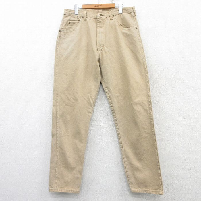 W36★古着 ラングラー Wrangler ジーンズ メンズ 90年代 90s コットン USA製 ベージュ カーキ デニム 【spe】 25mar08 中古 ボトムス ジーパン Gパン ロング パンツ