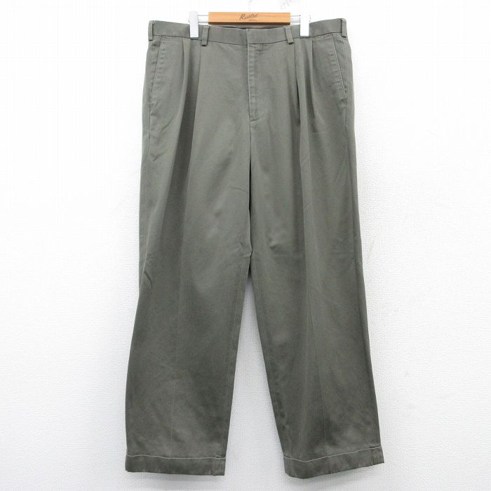 W38★古着 スラックス パンツ メンズ コットン 緑系 グリーン 25mar08 中古 ボトムス ロング